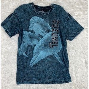 Mayan Flea Market Cozumel Mexico Dolphin Faded T Shirt Size Medium Blue Ocean